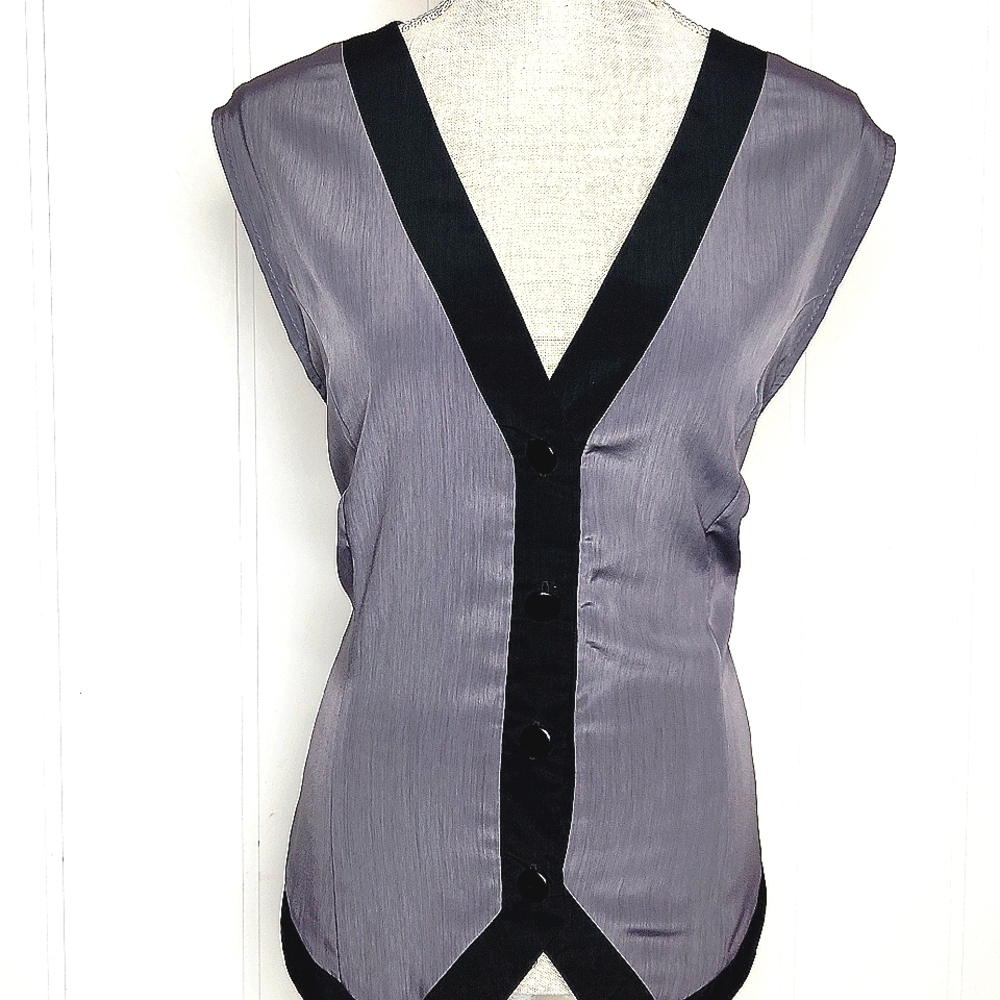 Vintage Gray Tuxedo Color Block Office Siren Tailored button-down vest